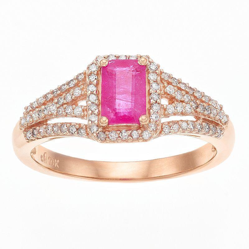 10k Rose Gold Ruby & 1/4 Carat T.W. Diamond Ring, Womens Red Product Image