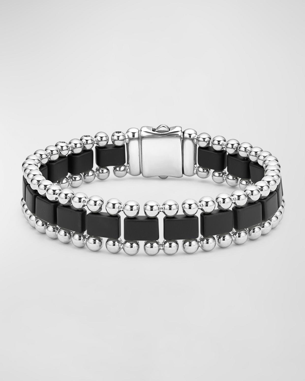 Lagos Mens Stainless Steel Anthem Black Ceramic Bead Bracelet - 100% Exclusive Product Image