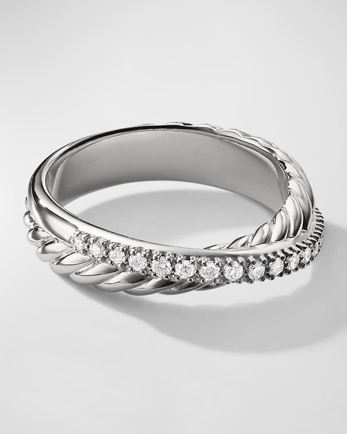 Womens Crossover Band Ring with Pav Diamonds Product Image