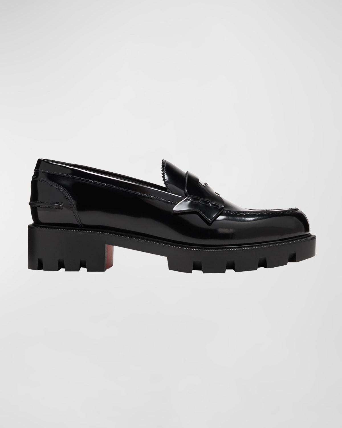 CHRISTIAN LOUBOUTIN Donna Patent Red Sole Penny Loafers In Black Product Image