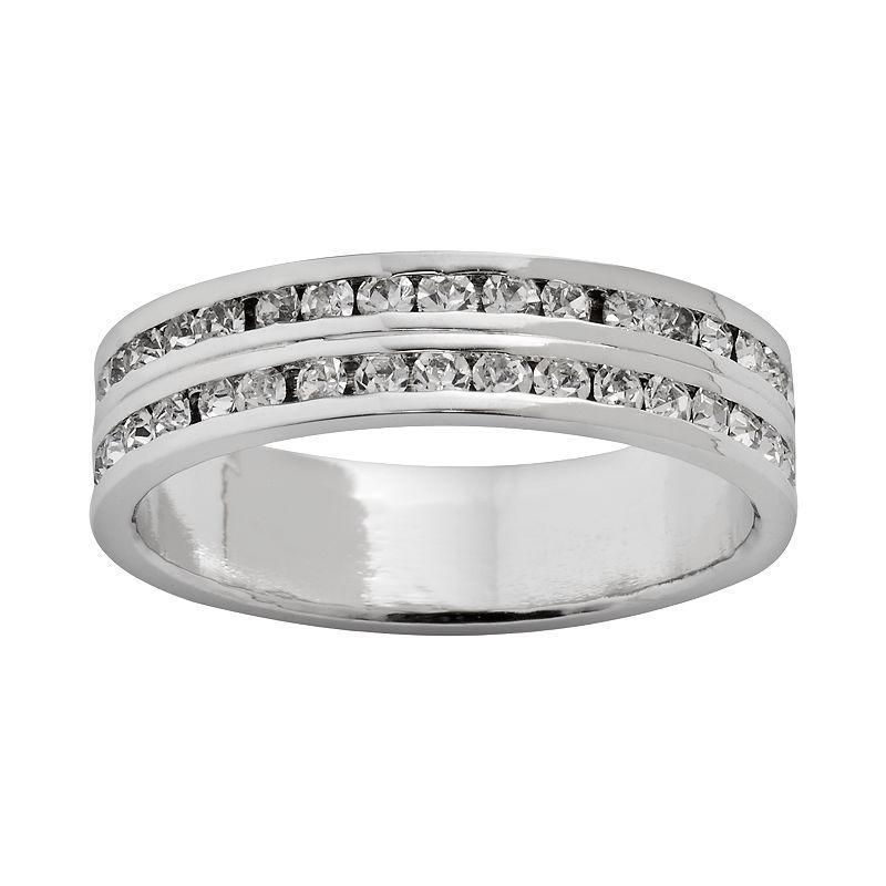 Traditions Silver-Plated Crystal Eternity Ring Set, Womens, Size: 8, Black Product Image