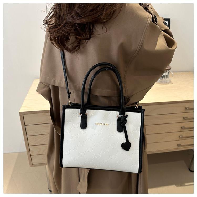 Two Tone Faux Leather Tote Bag Product Image