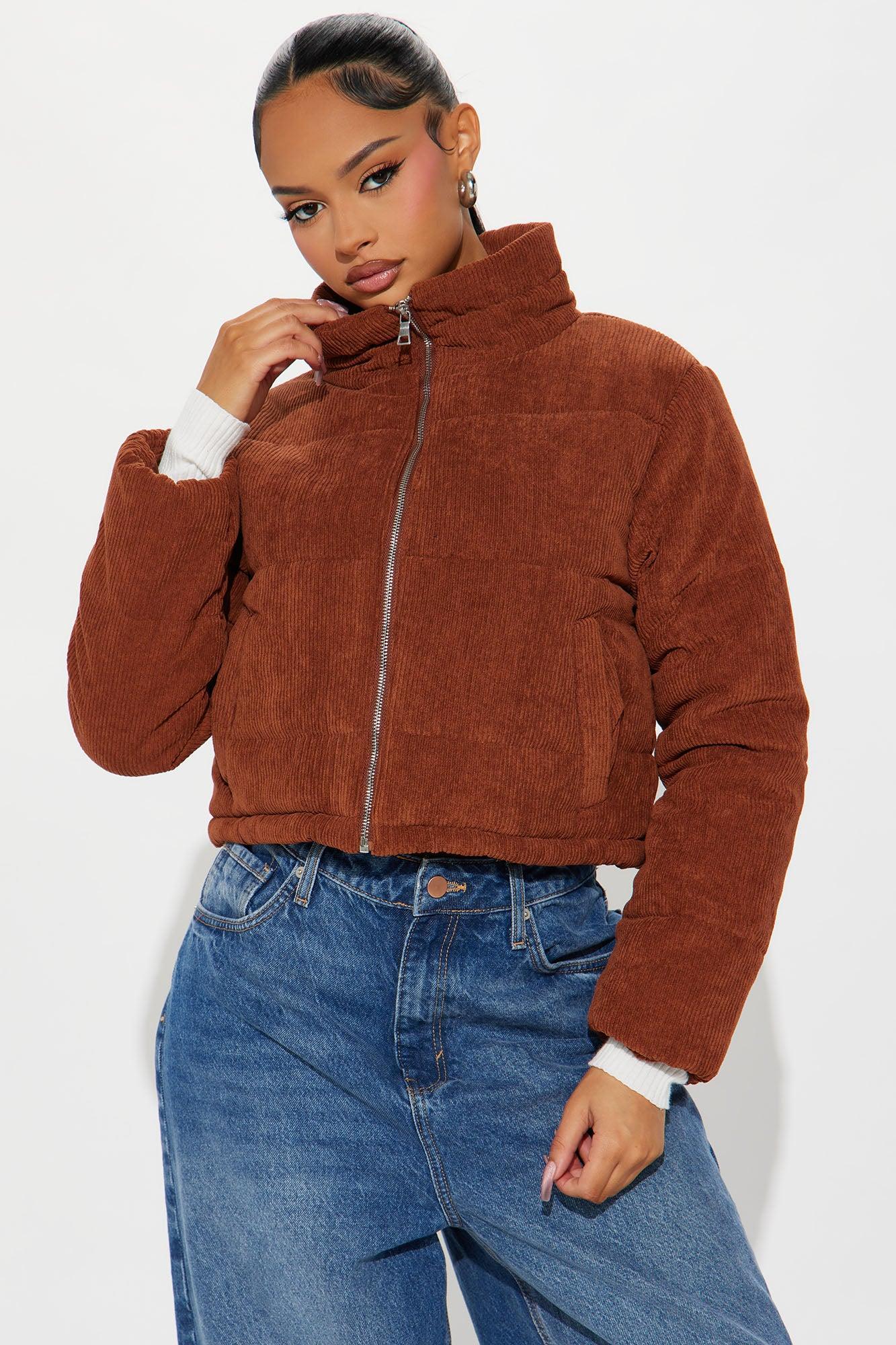 Cozy Corduroy Puffer Jacket - Cognac Product Image