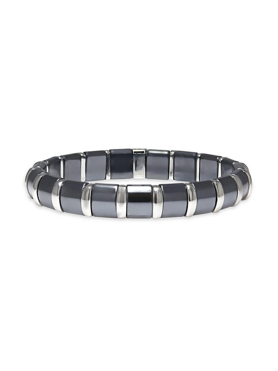 Womens Stainless Steel & Hematite Stretch Bracelet Product Image