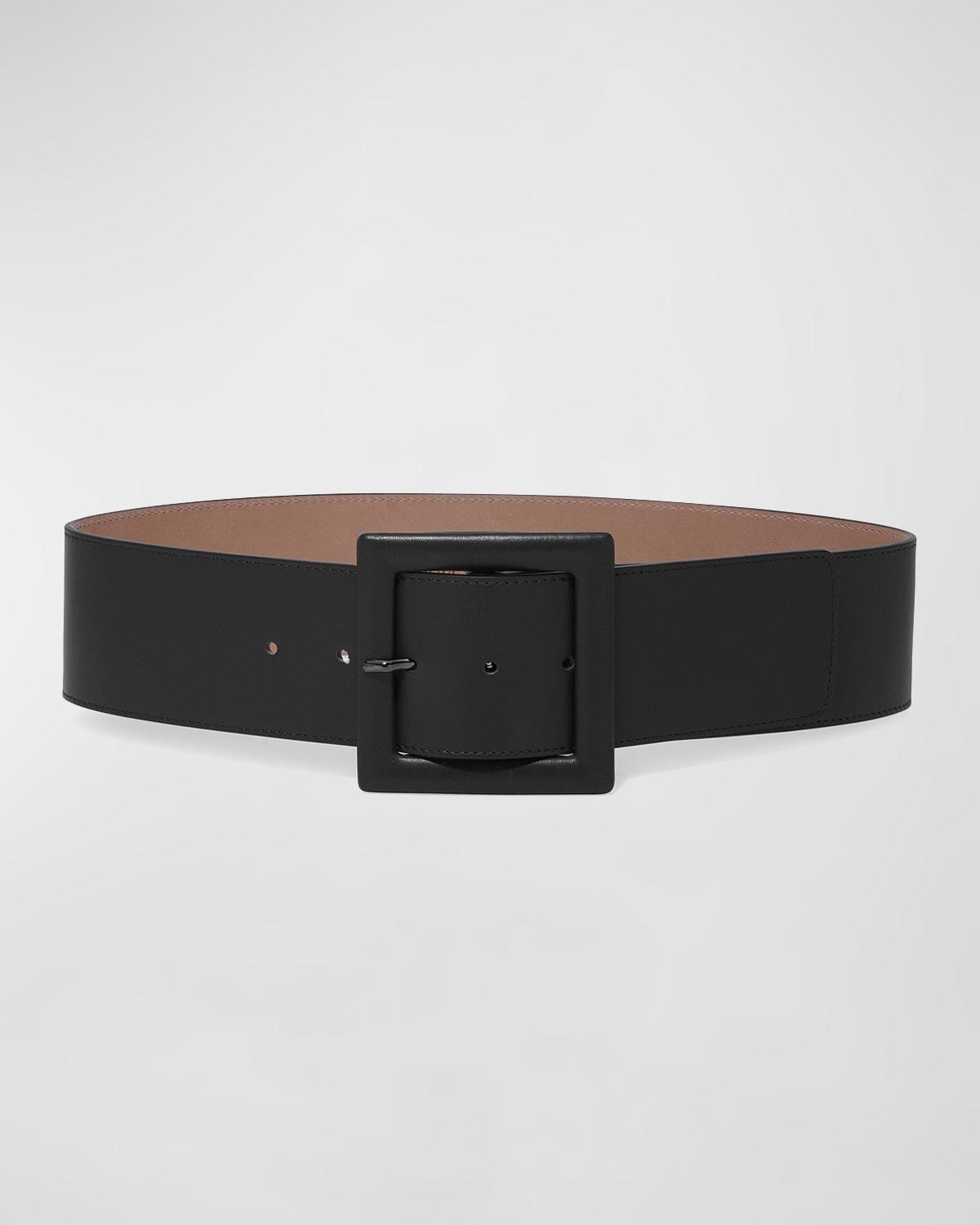 Square-Buckle Wide Leather Belt Product Image