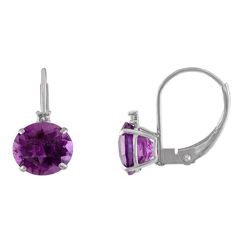 Tiara 10k White Gold Amethyst & Diamond Accent Leverback Earrings, Womens Product Image