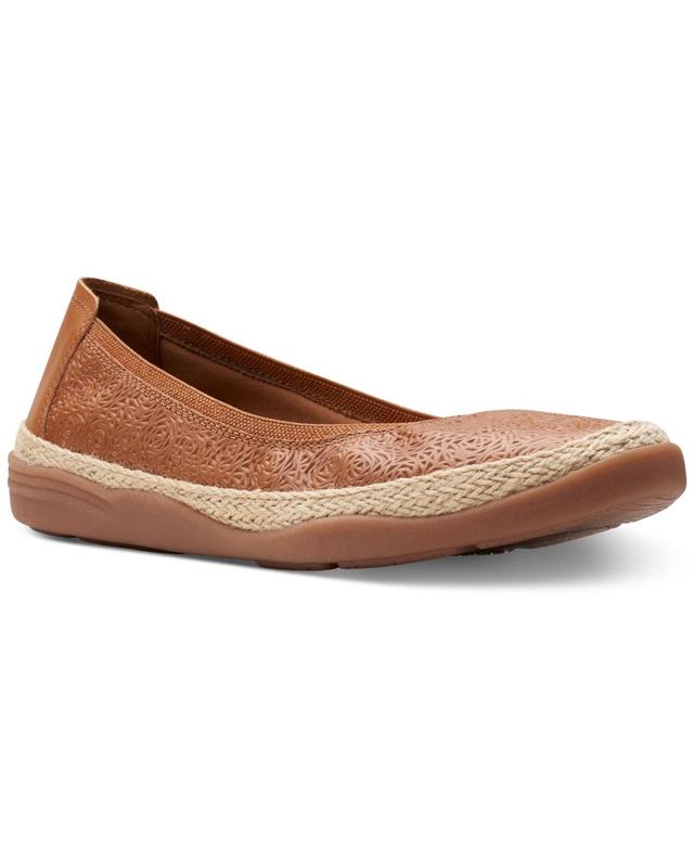 Clarks Womens Elaina Rae Textured Jute-Trim Flats Product Image