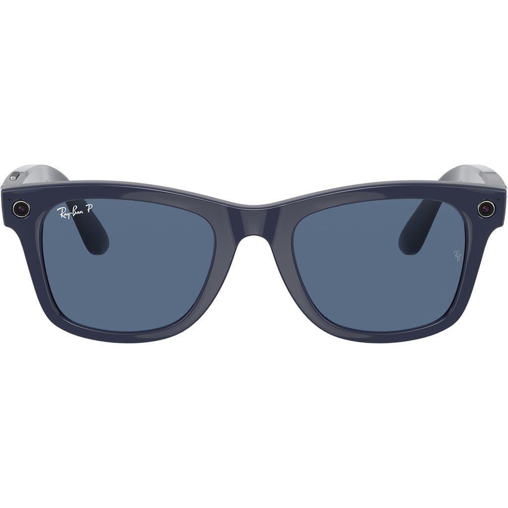 RAY BAN Ray-ban Stories | Larger Wayfarer 53mm Polarized Smart Glasses In Blue/polar Dark Blue Product Image