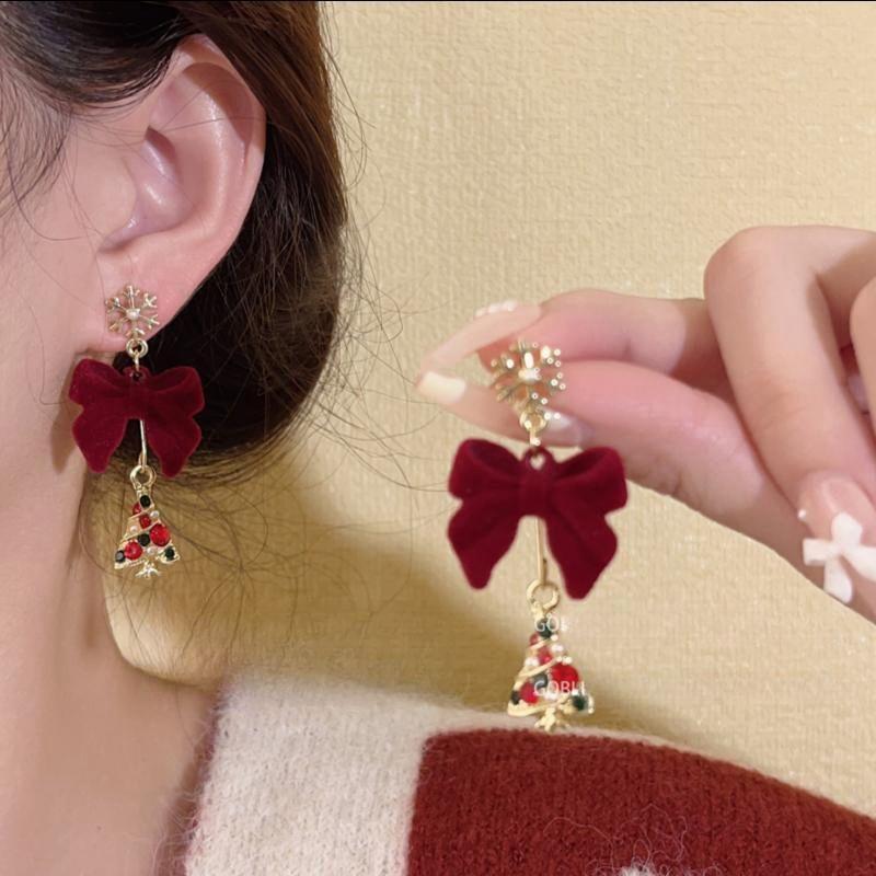 Christmas Tree Bow Rhinestone Alloy Drop Earring Product Image