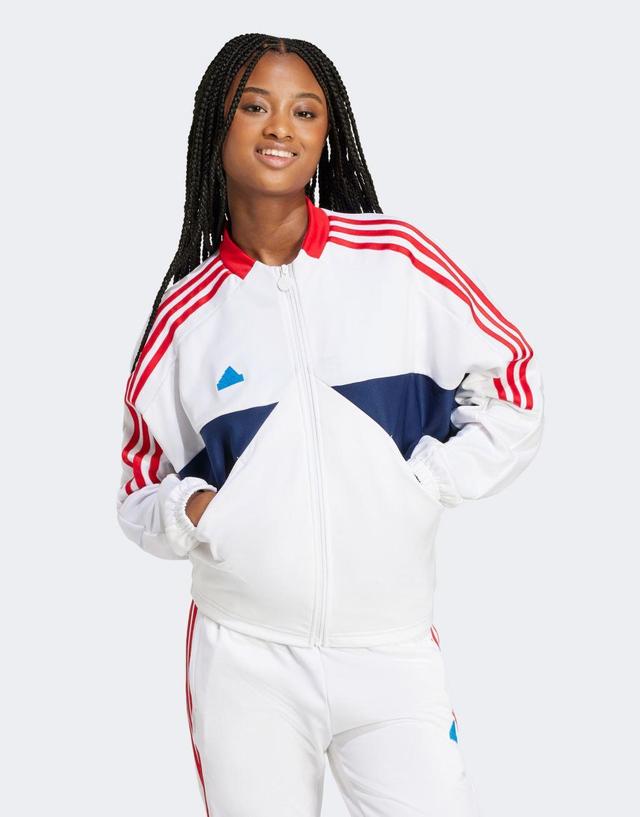 adidas Soccer Tiro track jacket in white with red stripes Product Image