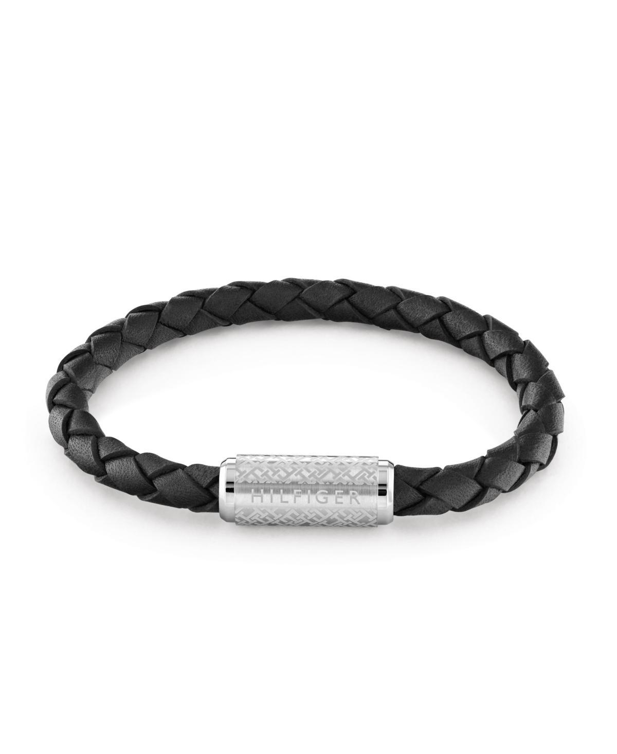 Tommy Hilfiger Mens Braided Black Leather Bracelet Product Image