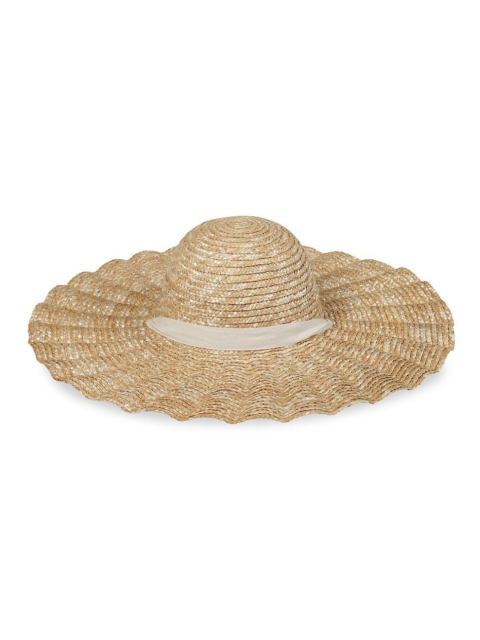 Womens Scalloped Dolce Straw Wide-Brim Hat product image