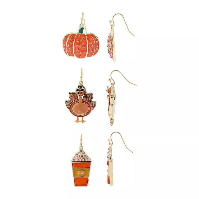 Celebrate Together Latte, Turkey, & Pumpkin Drop Earring Trio Set, Womens, Multi Product Image