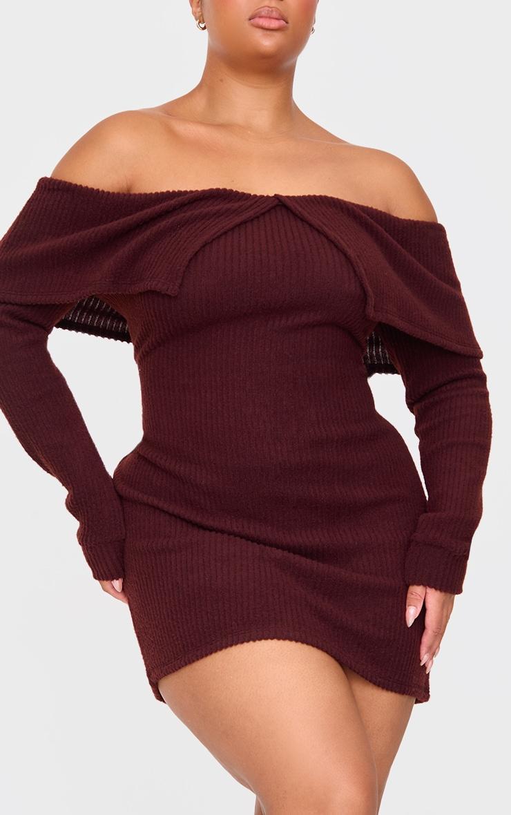 Plus Chocolate  Soft Touch Bardot Mini Dress Product Image