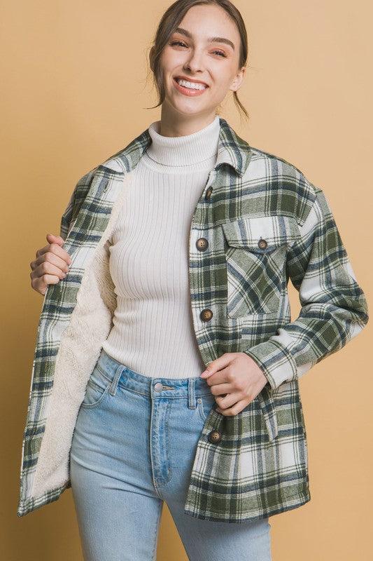 Plaid Shacket with Sherpa Lining Product Image