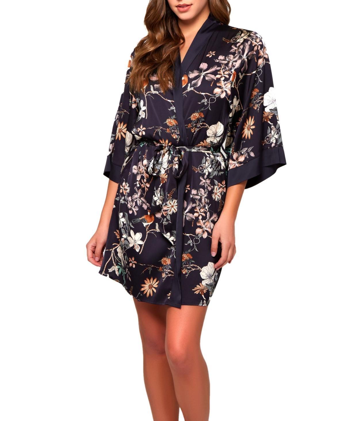 Womens Geri Lux Floral Satin Robe - Black Product Image