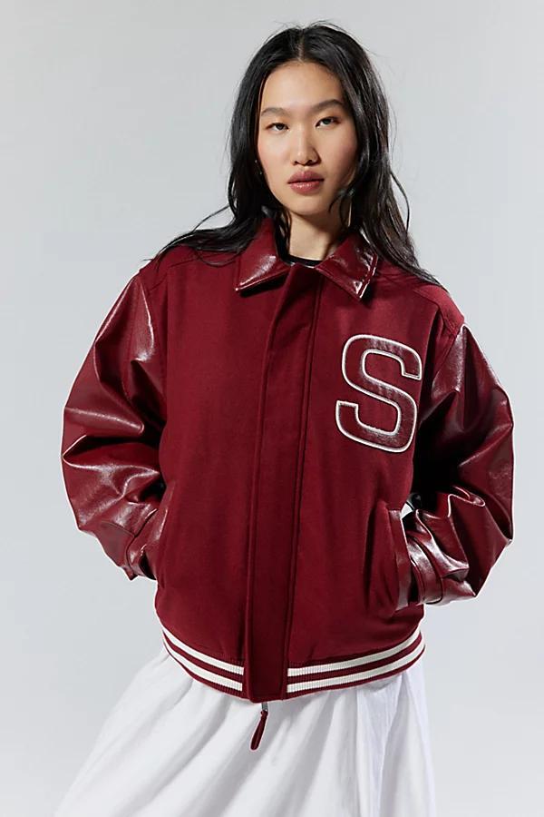 House Of Sunny Free Falling Faux Leather Varsity Jacket Womens at Urban Outfitters Product Image