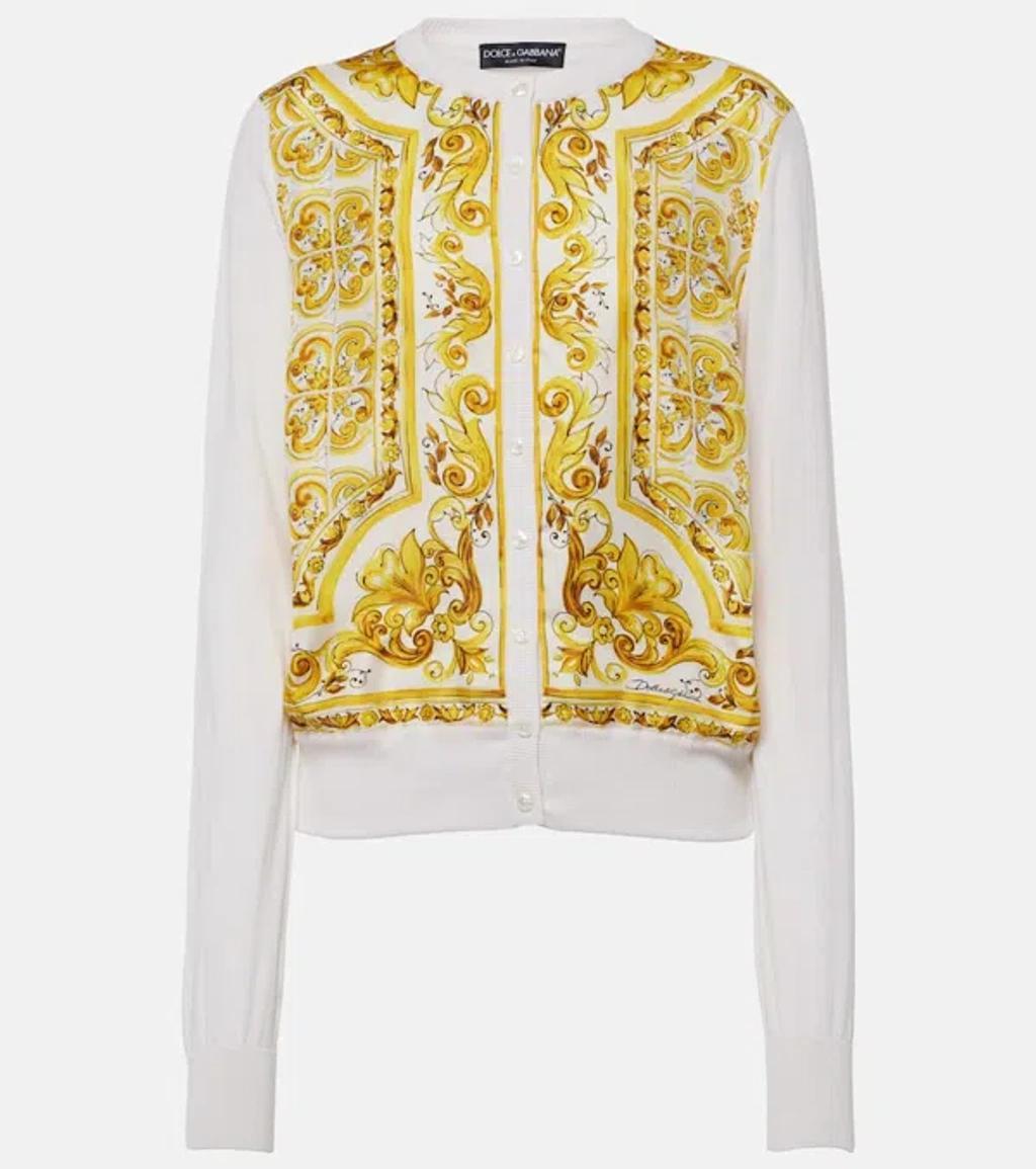 DOLCE & GABBANA Majolica Silk Cardigan In White Product Image