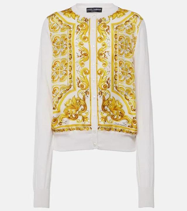 DOLCE & GABBANA Majolica Silk Cardigan In White Product Image