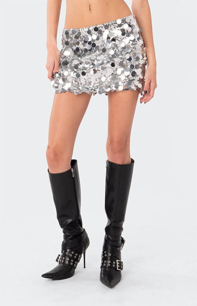 Edikted Womens Sabina Low Rise Sequin Mini Skirt - Silvermall Product Image