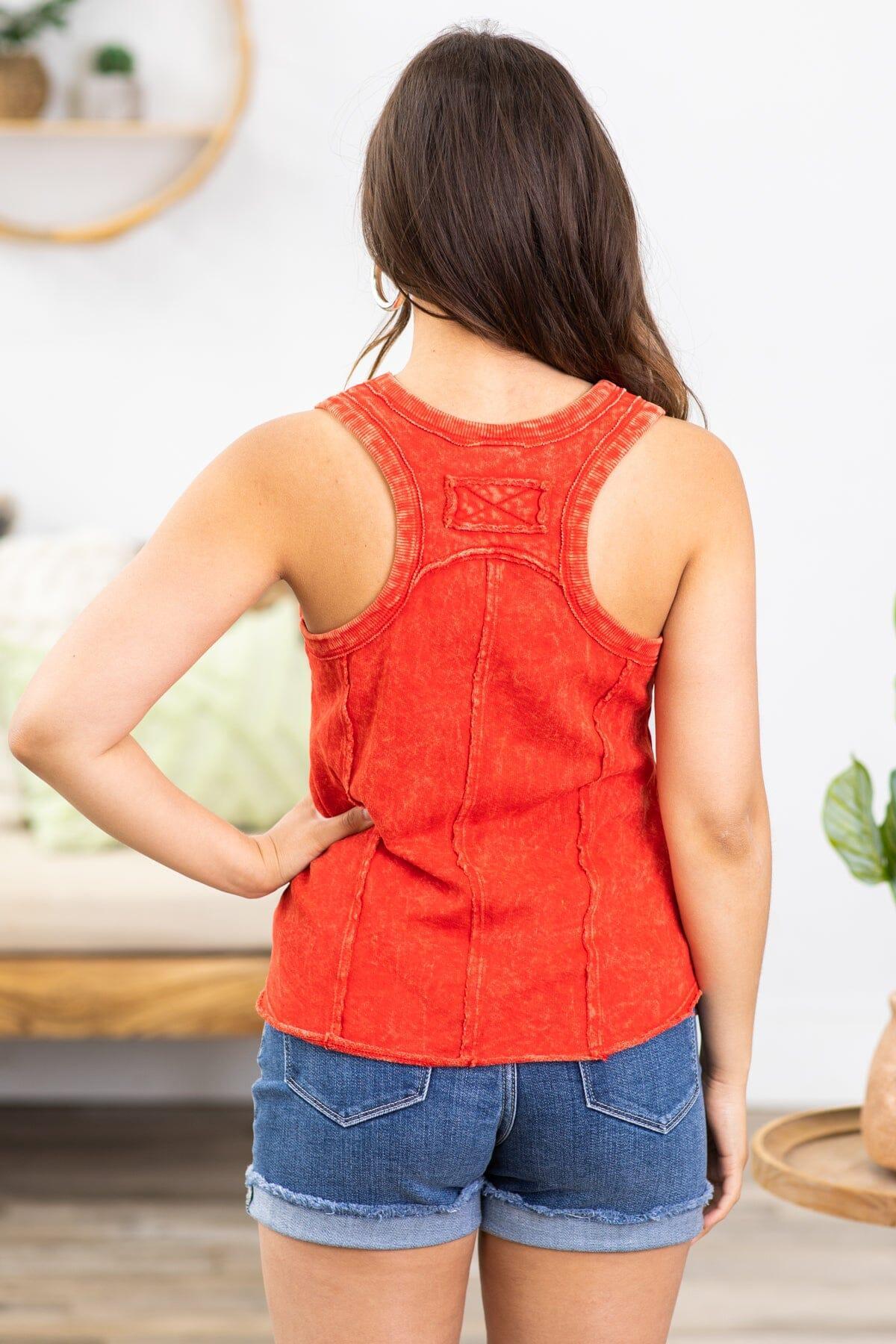 Red Washed Racerback V-Neck Tank Product Image