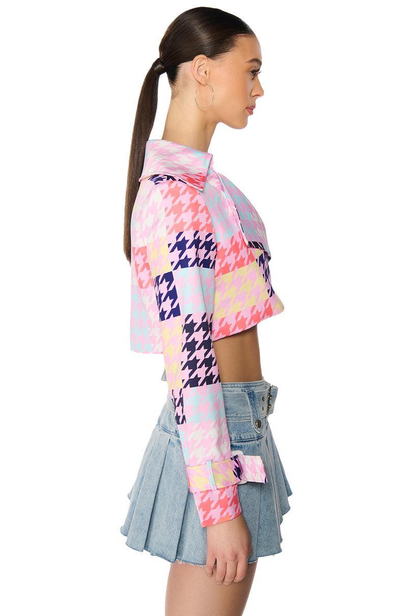 BLEEKER STREET HOUNDSTOOTH PRINT CROP BLAZER Product Image