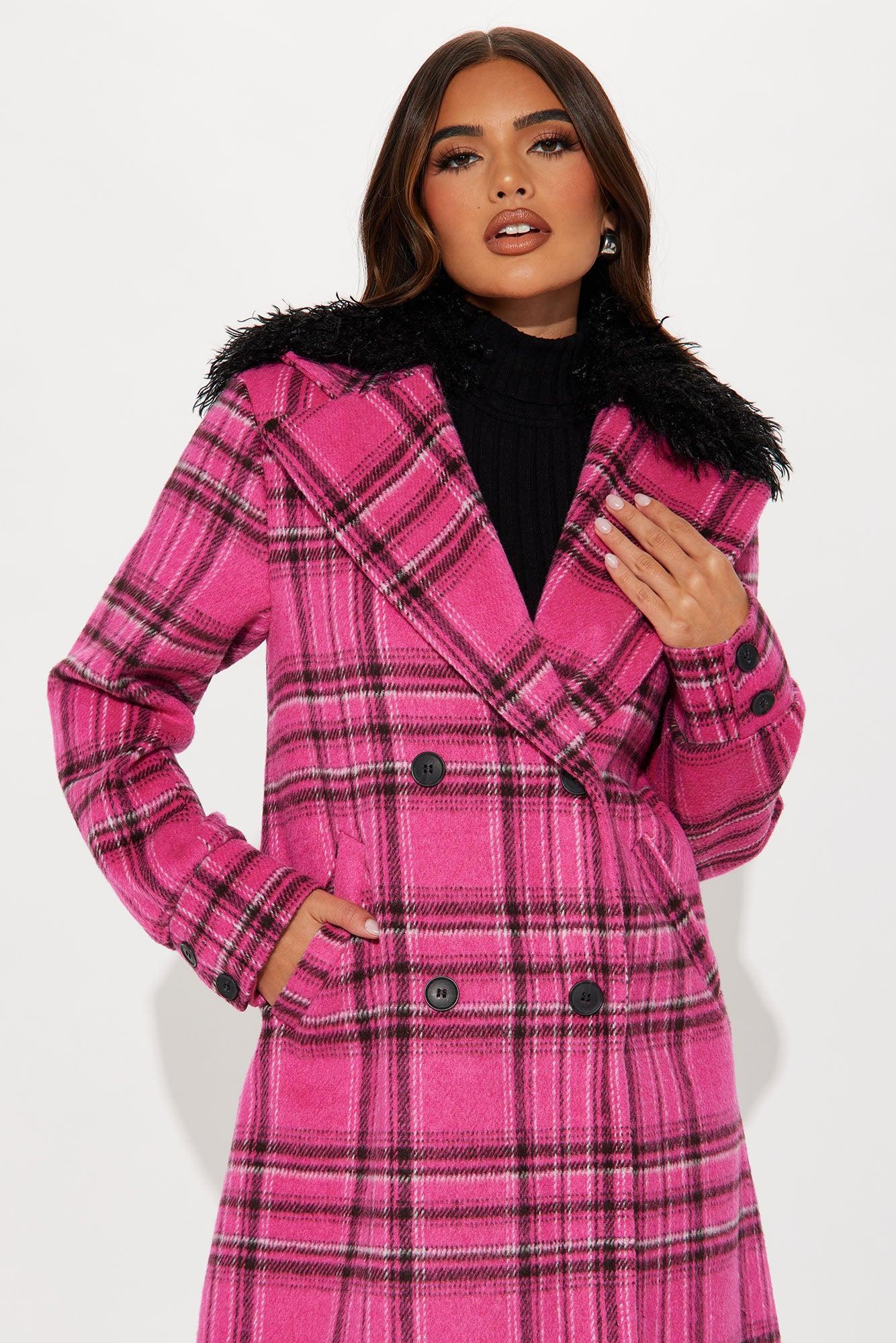 More Class Wool Plaid Trench - Pink/combo Product Image