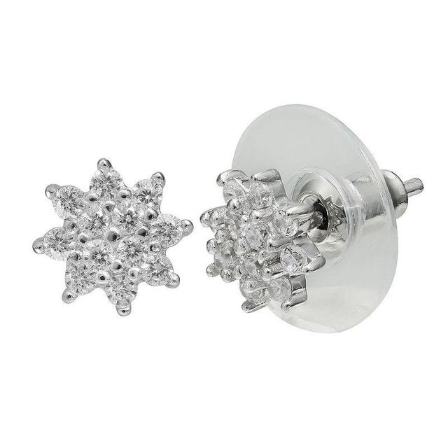 PRIMROSE Sterling Silver Cubic Zirconia Flower Stud Earrings, Womens, Silver Tone Product Image