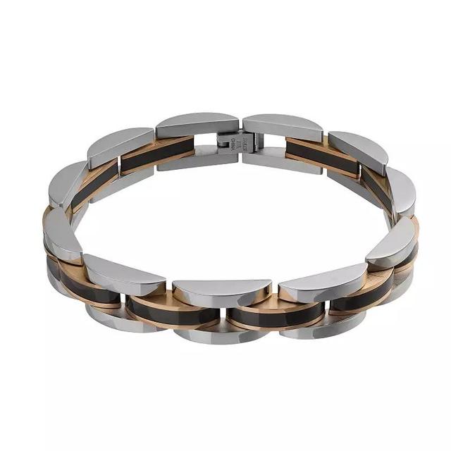 Kristen Kesho Stainless Steel Black and Rose Plated Link Bracelet, Mens Product Image