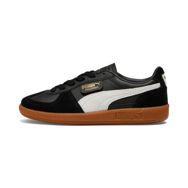 PUMA Palermo Leather Women's Sneakers in Black/Feather Grey/Gum Product Image