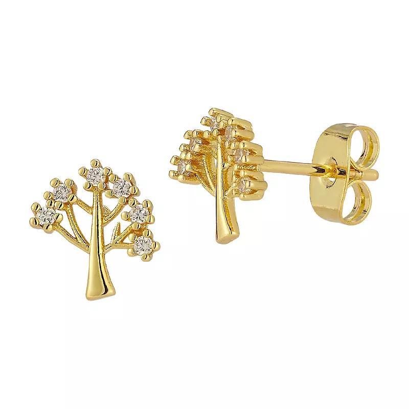 Cubic Zirconia Tree Of Life Stud Earrings, Womens, Gold Tone Product Image