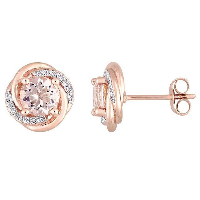 Stella Grace 10k Rose Gold Morganite & 1/7 Carat T.W. Diamond Swirl Halo Stud Earrings, Womens Product Image