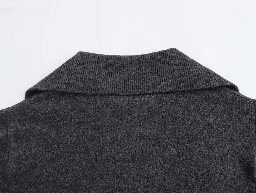 Drop Shoulder Collared Plain Crop Sweater Product Image