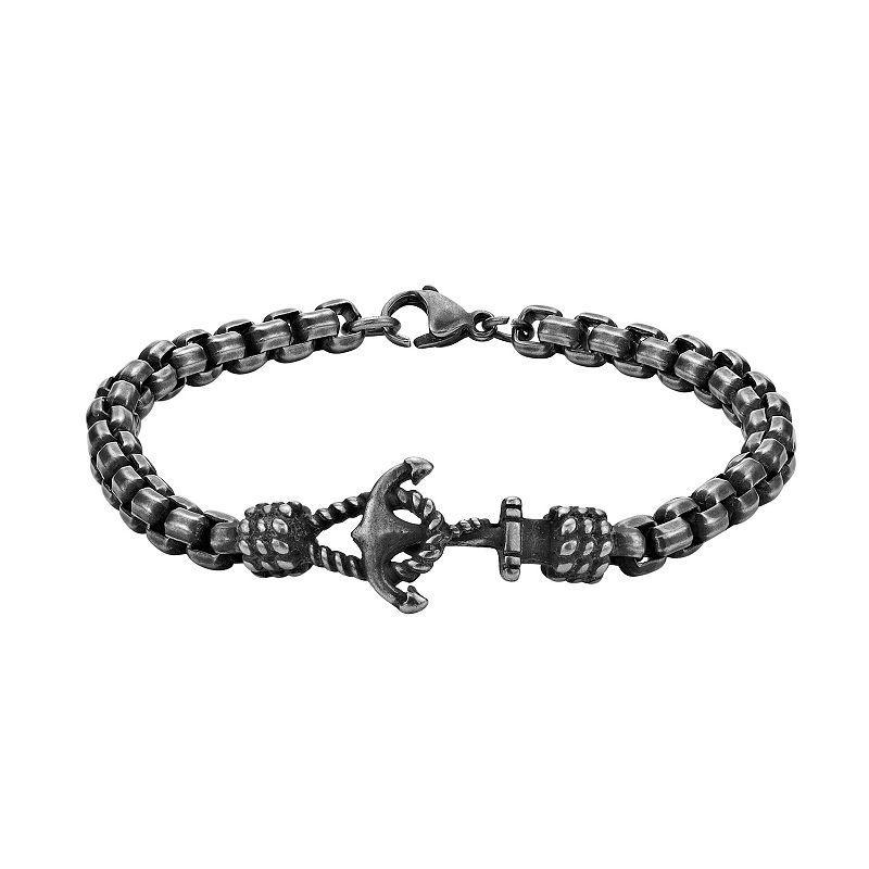 LYNX Mens Stainless Steel Anchor Box Chain Bracelet Grey Product Image