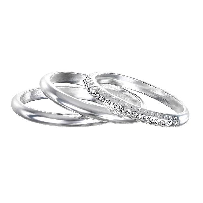 Emberly Silver Tone Pave & Smooth Band 3-piece Ring Set, Womens Product Image