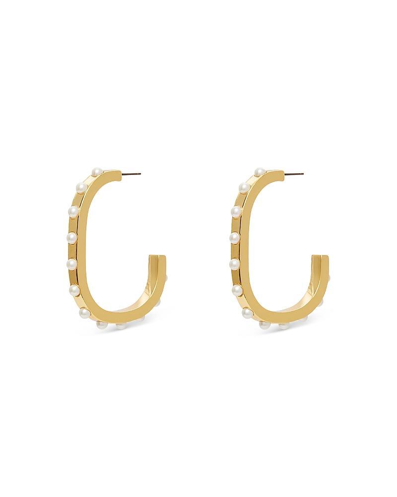 Lele Sadoughi Imitation Pearl Track Hoop Earrings in 14K Gold Plated Product Image