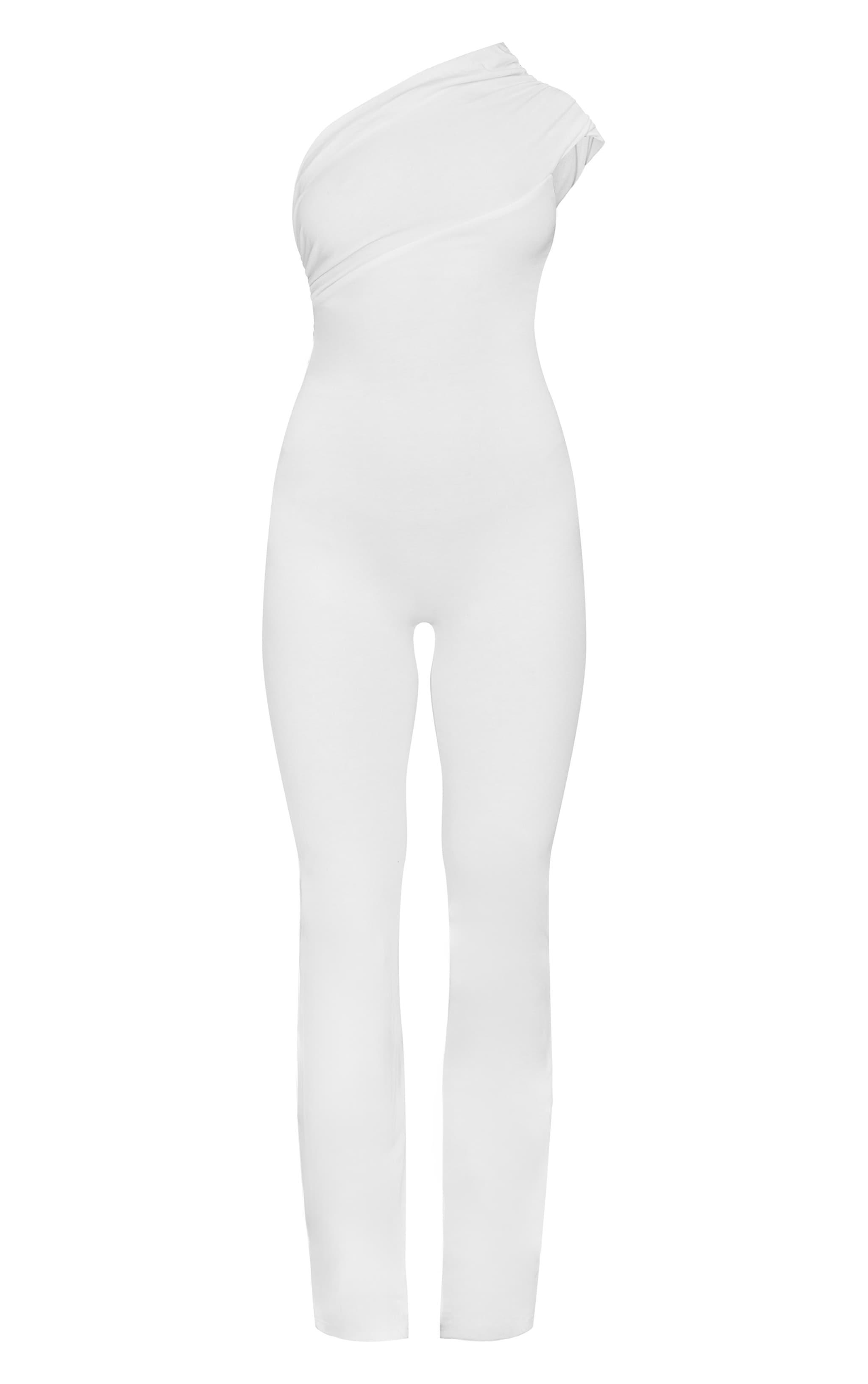 Cream Double Layer Contour Jersey Asymmetric Ruched Detail Jumpsuit Product Image