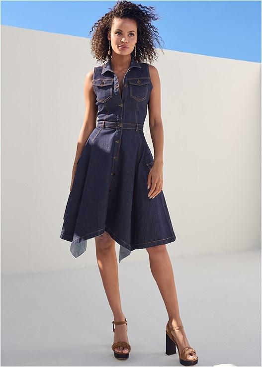 Button-Front Denim Dress Product Image