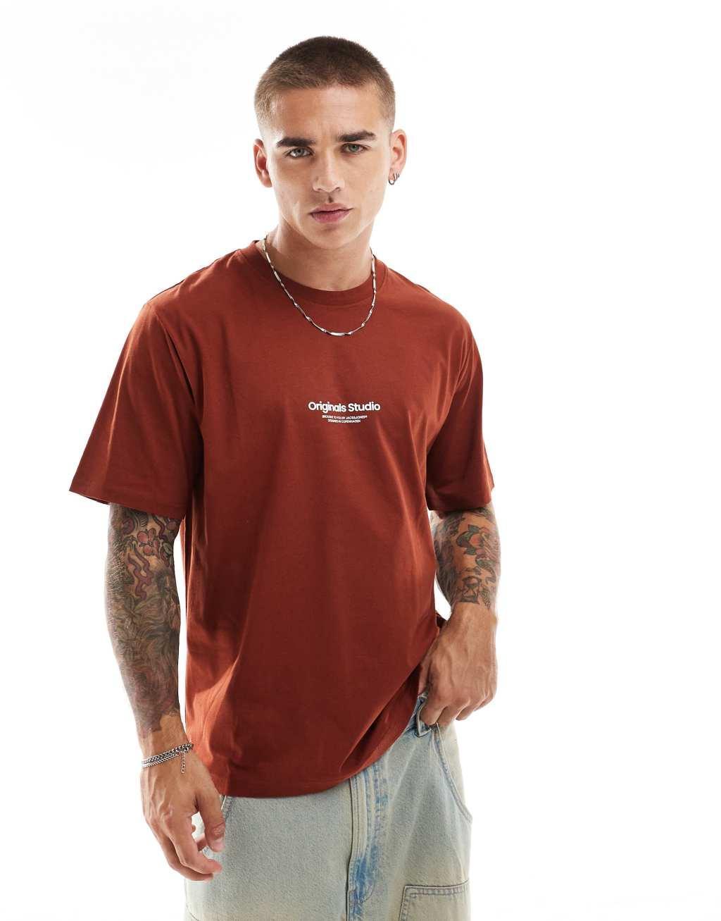 Jack & Jones oversized t-shirt with originals logo in rust  Product Image