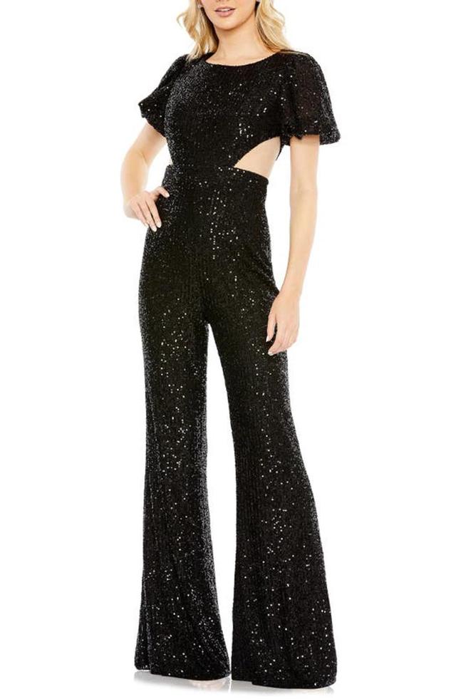 Sequin Cutout Wide Leg Jumpsuit In Black Product Image