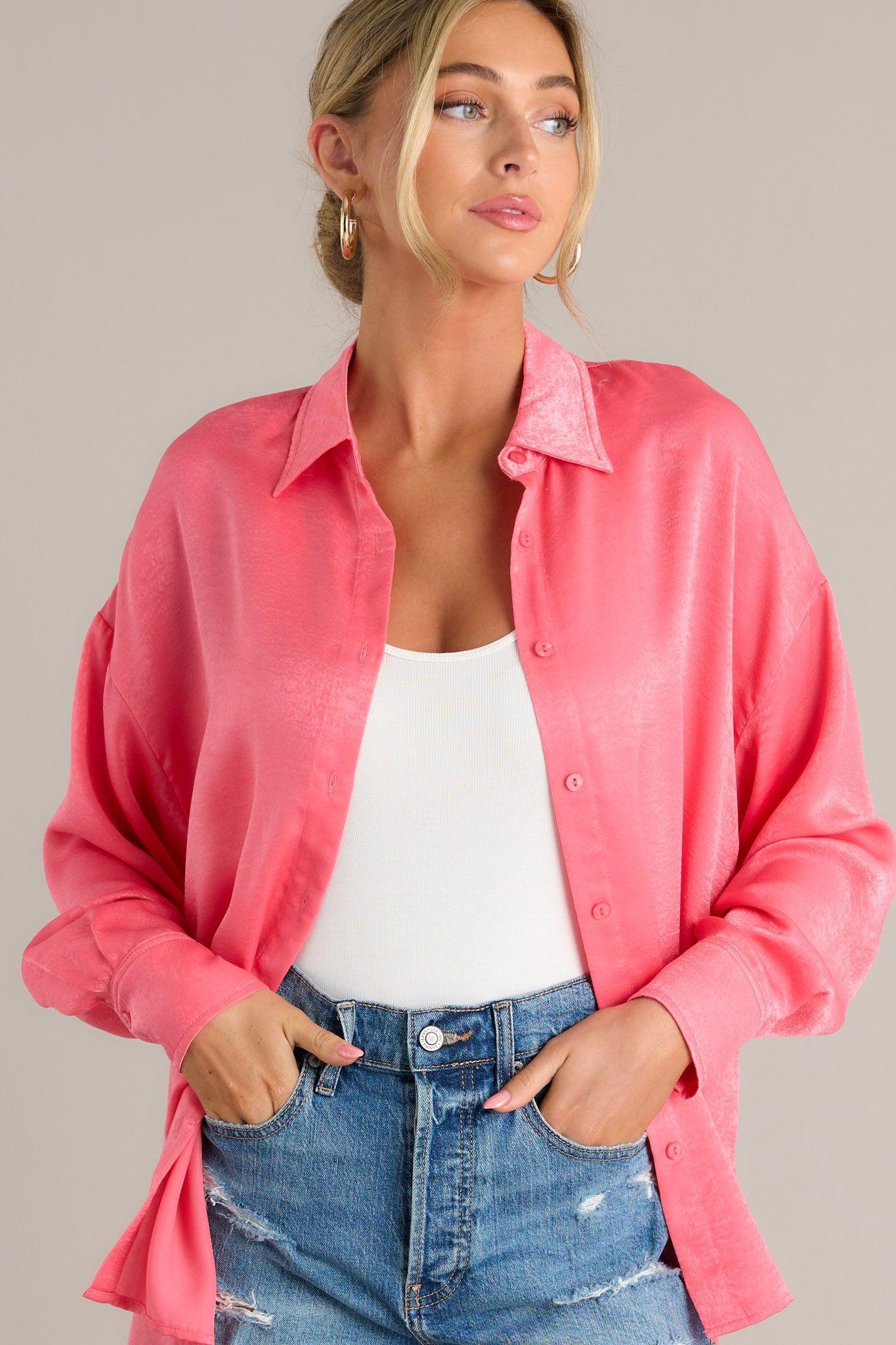 Read All About It Pink Button Front Top Product Image