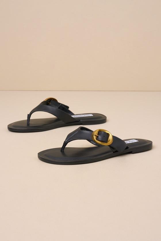 Rays Black Leather Buckle Flat Thongs Sandals Product Image