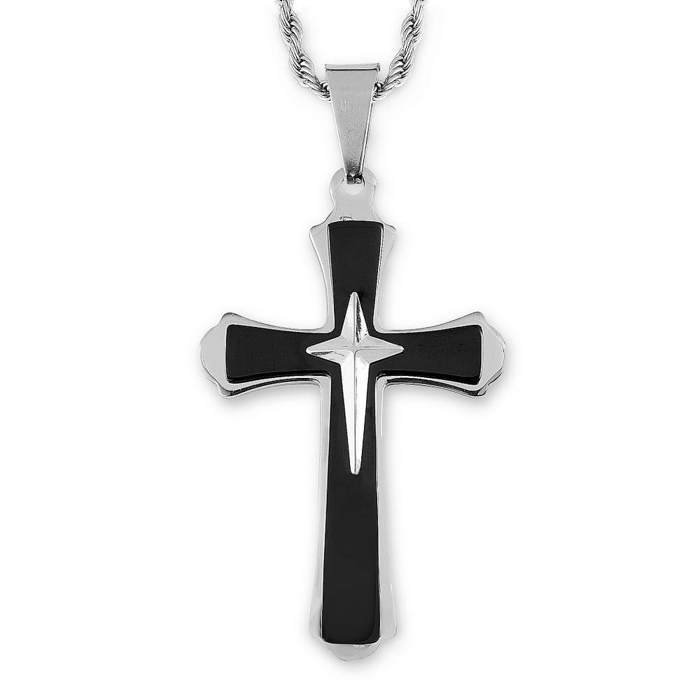 Mens West Coast Jewelry Two-Tone Stainless Steel Flared Triple Layer Cross Pendant Product Image