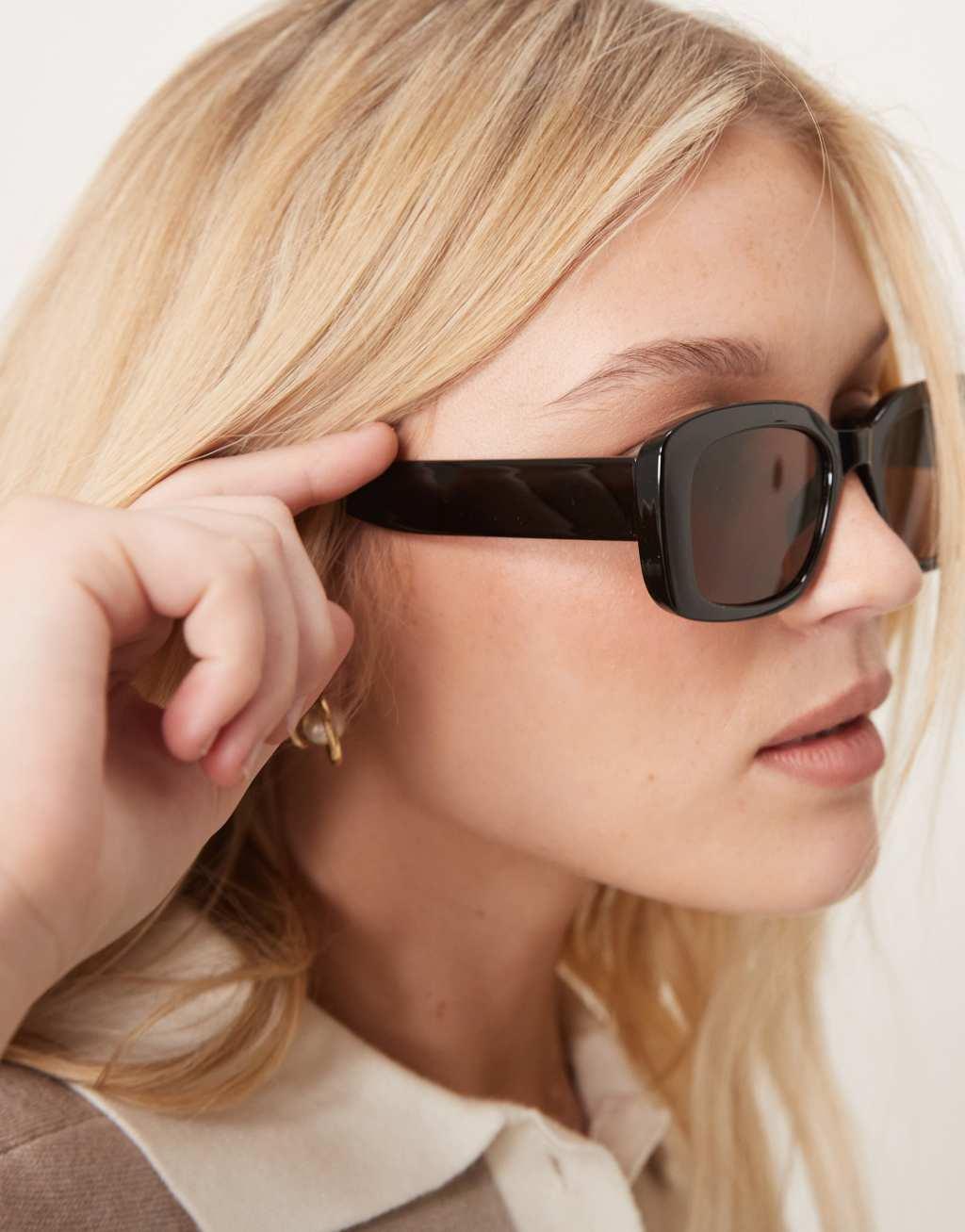 ASOS DESIGN chunky mid square sunglasses in black Product Image