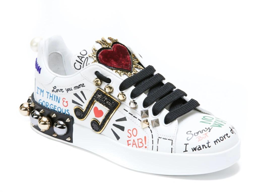 DOLCE & GABBANA Low-top Sneakers Portofino Nappa Leather In White,multicolor Product Image