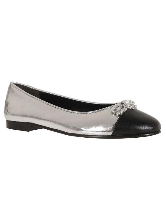 TORY BURCH Cap-toe Metallic Leather Ballerina In Silver Product Image