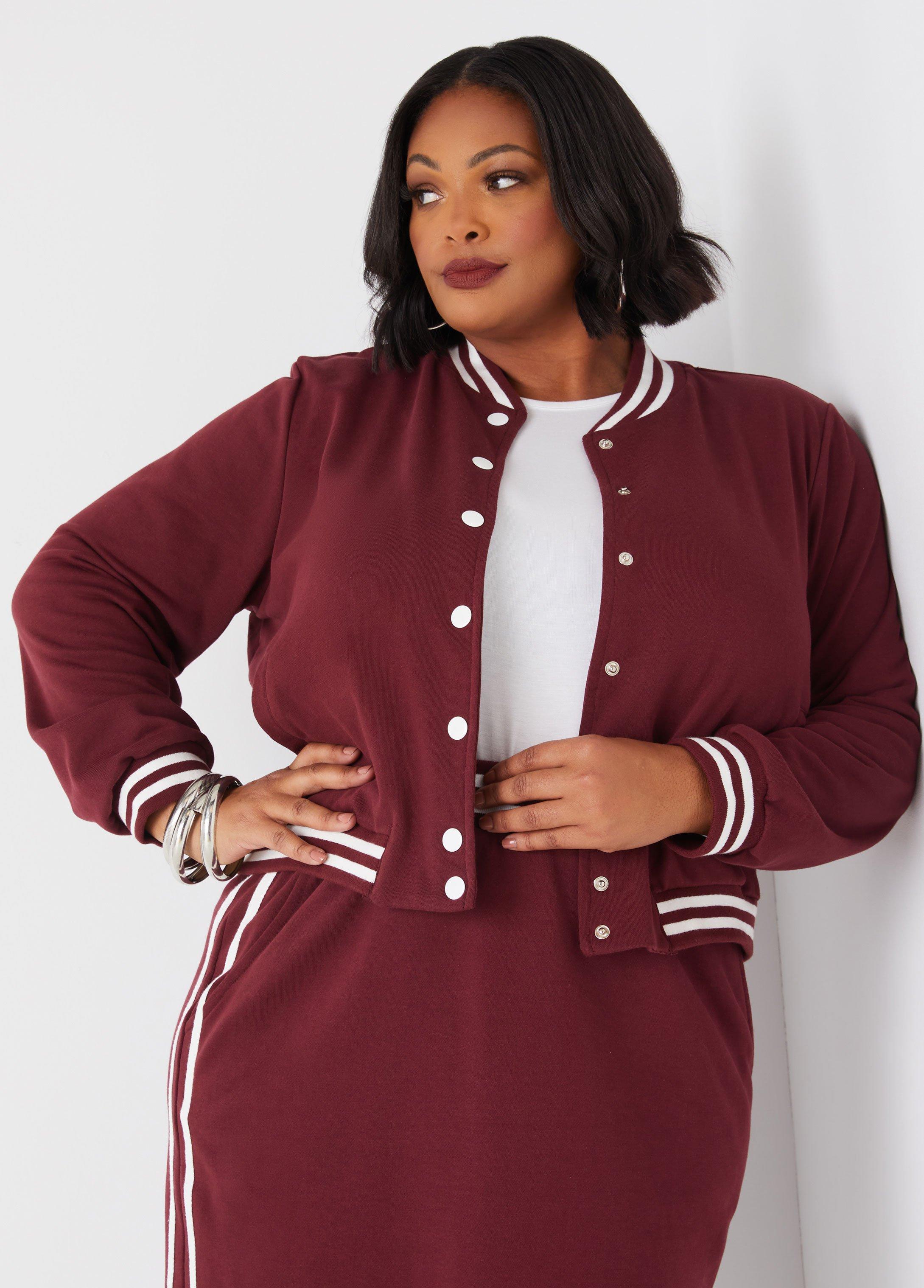 Plus Size Striped French Terry Bomber Jacket Ashley Stewart Product Image