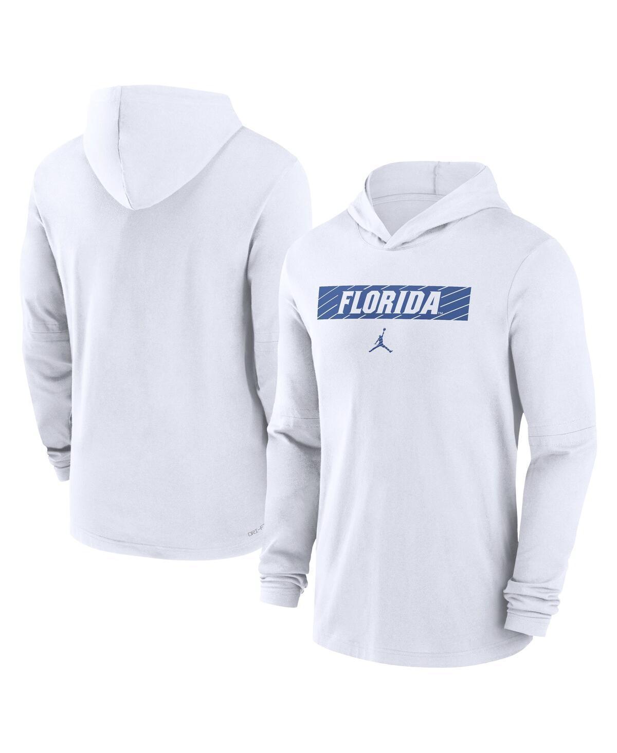 Jordan Mens White Florida Gators Sideline Hoodie Performance Long Sleeve T-Shirt Product Image