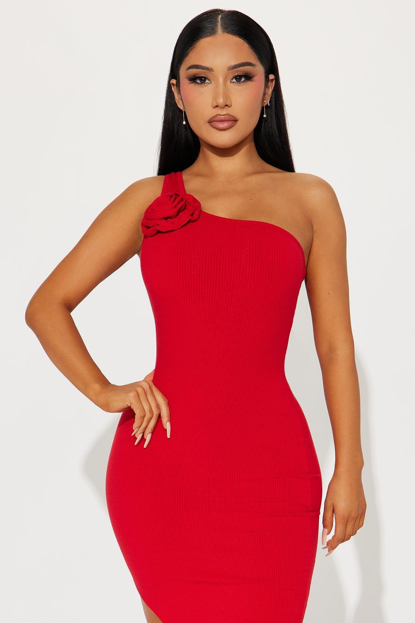 Rebecca Ribbed Midi Dress - Red Product Image