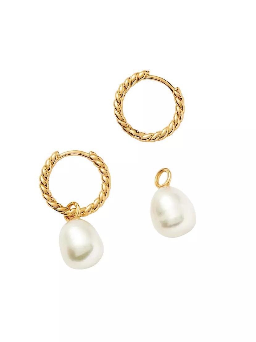 Core 18K-Gold Vermeil & Cultured Freshwater Pearl Twisted Drop Hoop Earrings Product Image